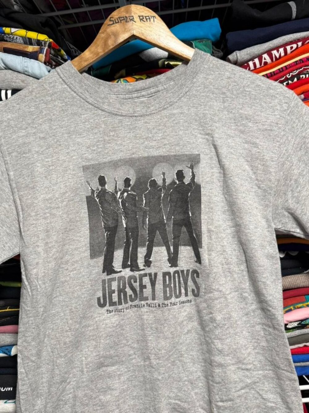 Jersey Boys the story of Frankie valli & the four seasons grey t-shirt